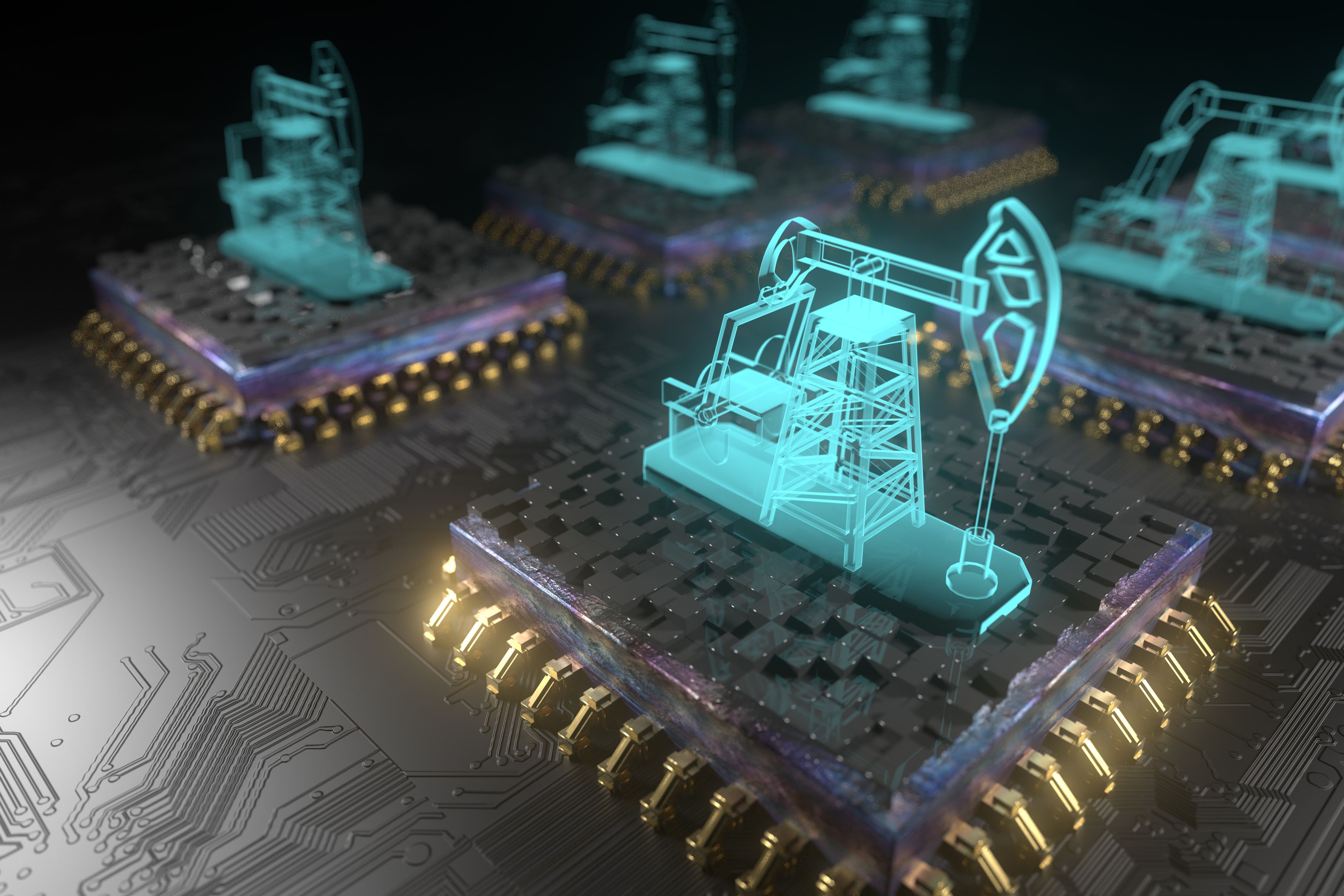 Manufacturing Equipment floating on top of Semiconductor in light green, symbolizing growth 